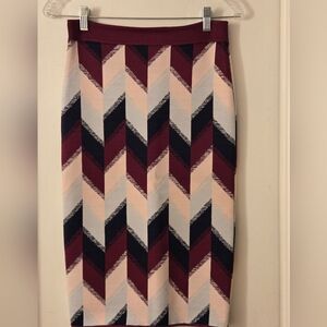 BCBGMaxAzria Chevron Pencil Skirt - Burgundy, Navy, Cream Sz M